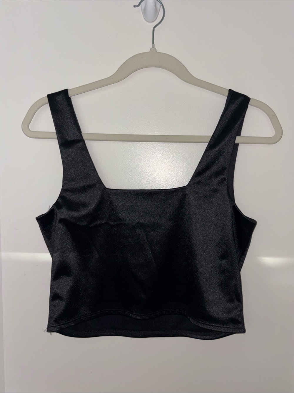 Altar’d State Black Satin Square-Neck Crop Tank Top - Women